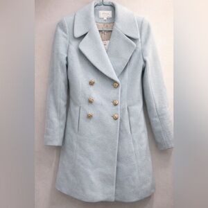 80%cashmere Elegant Light Blue Double-Breasted Pea Coat